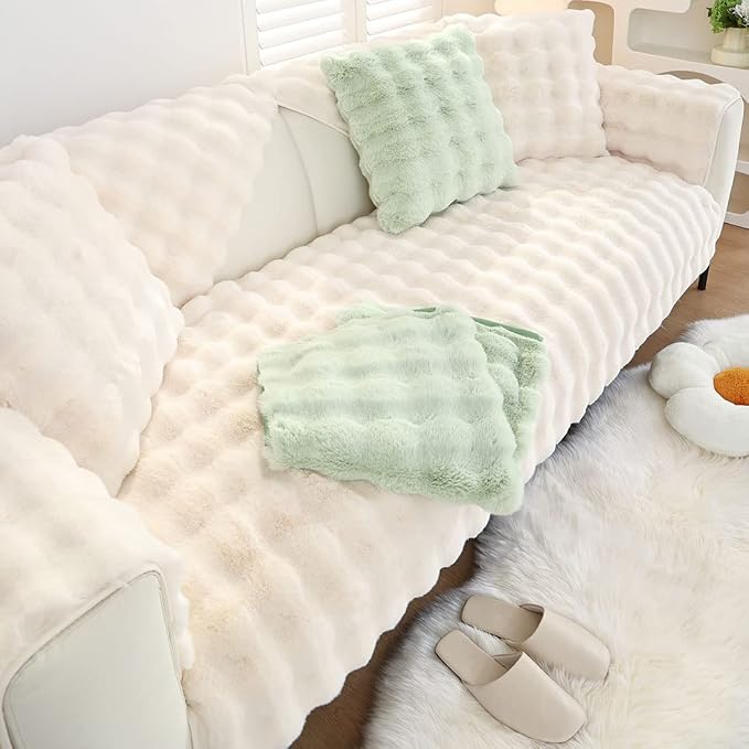Faux Fur Couch Covers for Sofa Thick Fuzzy Sofa Covers for Dogs | Soft Warm Couch Cover Shaggy Fuzzy Sectional Sofa Cover Non-Slip Plush Sofa Slipcover Furniture Protector - Image 5