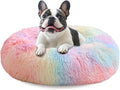 JOLLYVOGUE Calming Dog Bed Medium Size Dog, Anti-Anxiety Donut Medium Pet Bed, 27 inches Fluffy Faux Fur Round Cat Bed (Rainbow) by JOLLYVOGUE