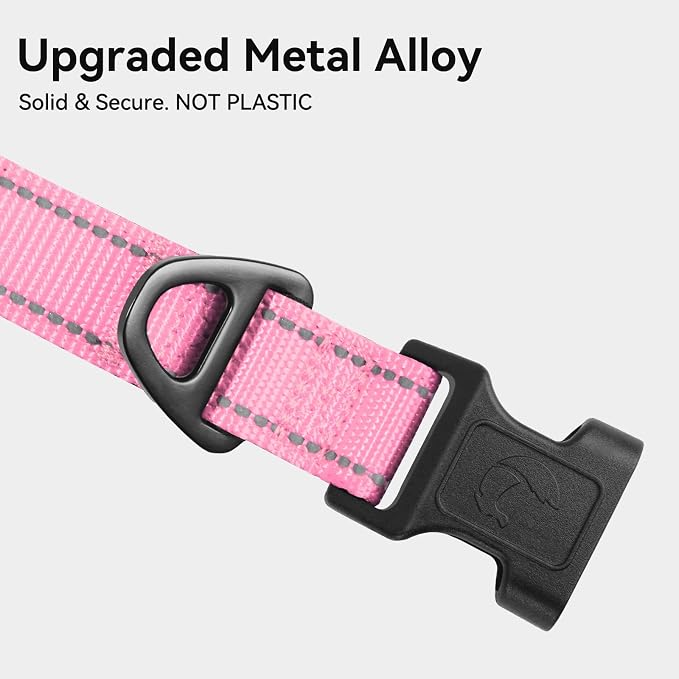 Joytale Reflective Dog Collar, Adjustable Neoprene Padded, Pink L | Breathable Nylon for Large Dogs, No Chafing on Walks and Outdoor Hikes, Tear-Resistant Webbing, Metal D-Ring, Night Safety - Image 3
