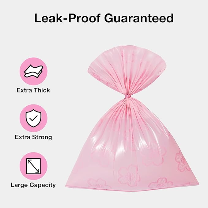 VETRESKA Cherry Blossom Scented Dog Poop Bags, Leak Proof, 300 Counts | Extra Thick and Large Pet Waste Bags for Dog Walking and Cat Litter, 20 Refill Rolls - Image 2