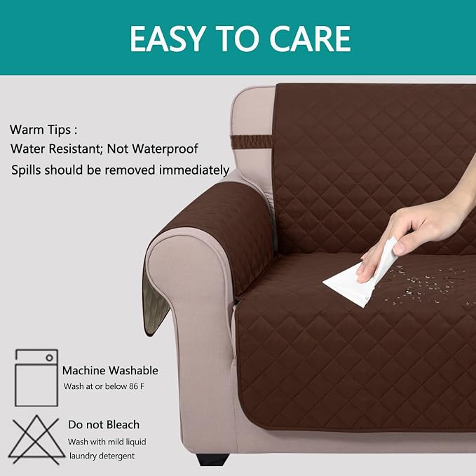 U-NICE HOME Loveseat Sofa Cover for 2 Cushion Couch, Brown/Beige | 54''Oversized Loveseat Cover Washable, Pet Friendly, Elastic Straps, Water Repellent, Furniture Protector for 2 Cushion - Image 5
