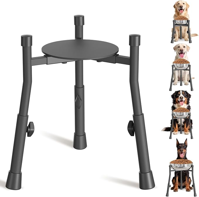 Elevated Dog Bowl Stand for Large Medium Breeds, Extra-Stable Food Feeder | Adjustable Size 4 Heights Width 6-10in, Anti-Tip Metal Raised Water Dish Holder, Non-Slip Tall Single Lifted Riser by Oppro