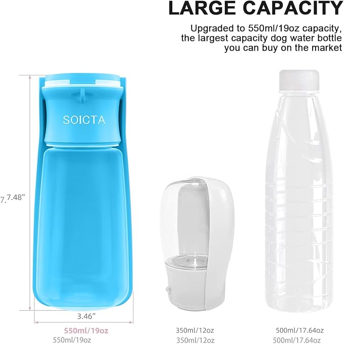 Portable Dog Small Animals Water Bottle for Walking 19 OZ or 12 OZ Pet Water Bottles for Puppy Medium Large Dogs Little Animals Water Dispenser Dog Small Animals Water Bowl - Image 5