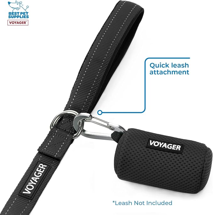 Best Pet Supplies Dog Poop Bag Holder Leash Attachment with Reusable Dispenser for Travel, Walking, Park, and Outdoor Use, Durable with Clip-On - Black, Pack of 2, Mesh Dispenser w/30 Bags - Image 3