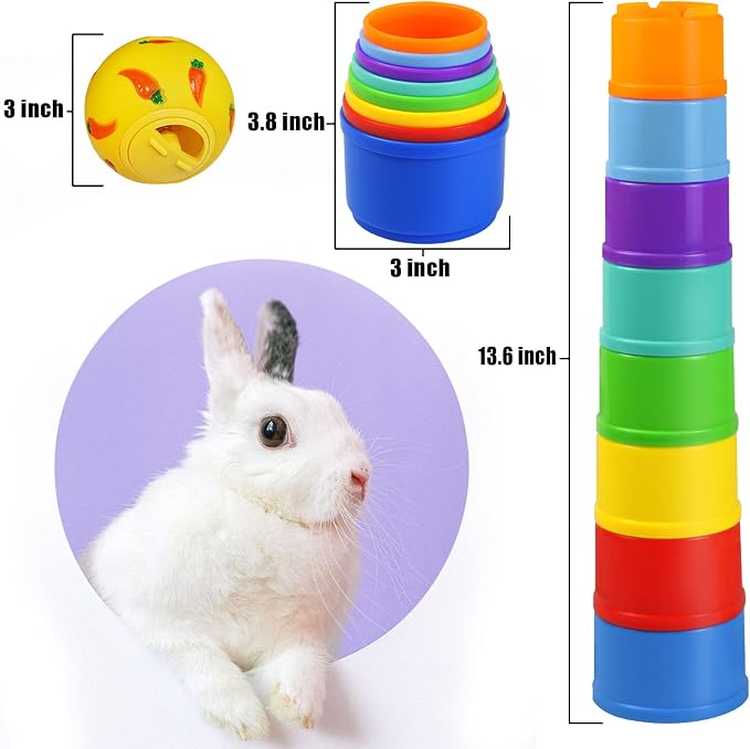 9 Pack Rabbit Stacking Cups and Bunny Treats Balls, with Multi Colored Plastic Bunny Stacking Cups Rabbit Toys, for Guinea Pigs Bunnies Hedgehogs Small Animals Hiding Food and Playing - Image 2