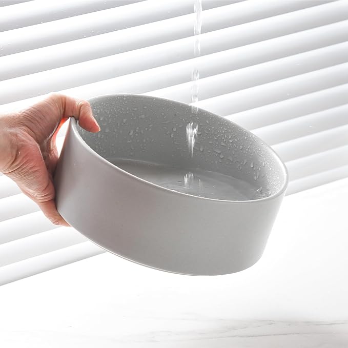 Elevated Ceramic Dog Bowl Set - Raised Dog Bowls with Non Slip Bamboo Stand, Food and Water Bowl Set for Kitty, Cats and Toy Breed Dogs, Pet Bowls, Weighted Dogs Dishes (5.1'', 2*16OZ, Grey) - Image 7