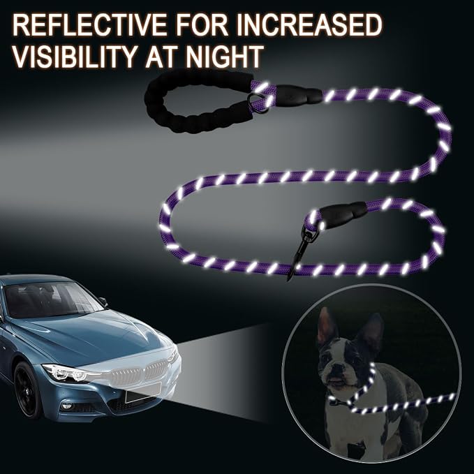 BARKBAY Dog Leashes for Large Dogs Heavy Duty Dog Leash 2 Pack 5 FT with Comfortable Padded Handle Highly Reflective Threads for Medium Large Dogs Walking Training Running (5FT-1/2,Purple+Black) - Image 5