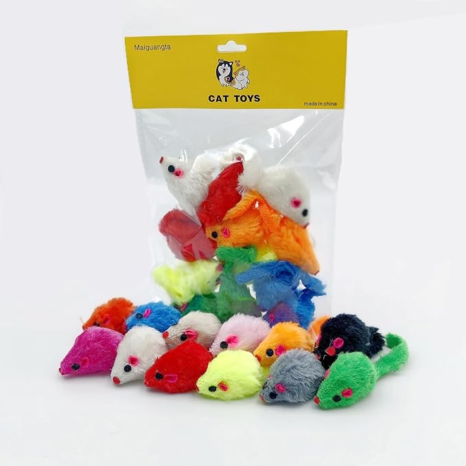 12PCS Cat Mouse Toys, Faux Fur Interactive Catnip Mice | Realistic 3.9in size with a durable plastic body and rattling sound, Perfect for indoor Cats, Kittens and Puppies by Maiguangta