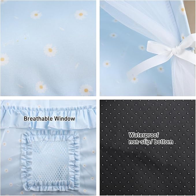 Selena Cat Bed Tents Dog House Indoor Outdoor Lace Mesh Breathable Windows Door Curtains Removable Portable Nest Teepe House (Large,Blue) - Image 5