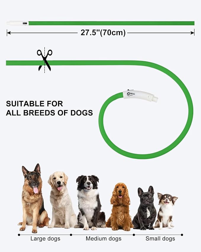 Joytale Light Up Dog Collar, LED Silicone Cut-to-Fit Rainproof, Green | Soft Skin-Friendly Won't Chafe, 360° Glow Keeps Dogs Visible at Night, 3 Modes, Rechargeable USB-C, Small Medium Large Dogs - Image 6
