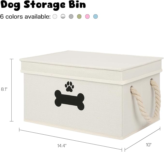 Dog Toy Basket with Lid, Dog Basket for Toys, Dogs Toy Box with Cotton Rope Handles, Collapsible Storage Bins for Pet Toys, Dogs Storage Organizer, Beige - Image 7