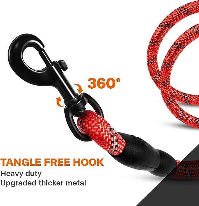 Taglory Rope Dog Leash for Small Medium Dogs, 6 FT Padded Handle, Red | Made of Climbing Rope, Reflective for Night Walks and Training, Comfortable Grip, Anti-tangle Swivel Clip, 3/8 inch - Image 6