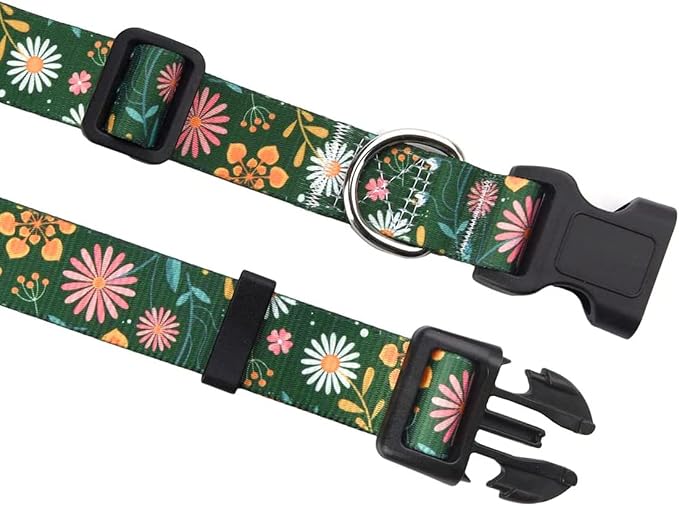 Mihqy Dog Collar and Leash Set, for Large Dogs, Green Floral Set,L | with Floral Patterns, Adjustable for Small Medium Large Dogs, Comfortable for Walks and Outdoor Hikes - Image 2