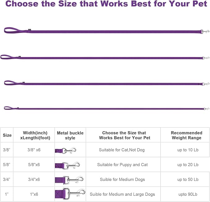 AMAGOOD 6 FT Puppy/Leash, Strong Traditional Style with Easy to Use Collar Hook, Great for Small, Medium and Large Dogs (5/8in x 6 ft, Purple) - Image 10