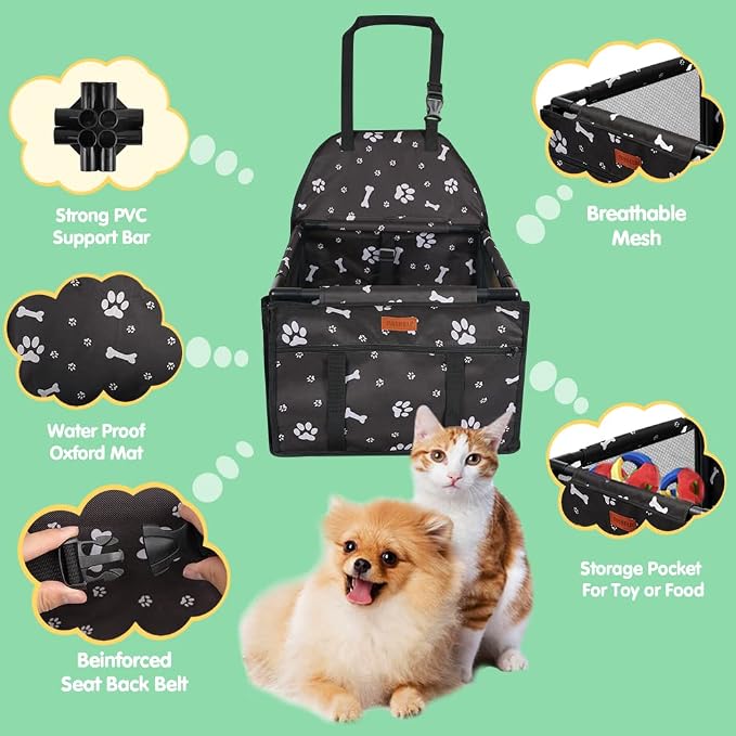 Dog Car Seat Puppy Portable Pet Booster Car Seat with Clip-On Safety Leash and Stable Fram, Anti-Collapse,Perfect for Small Pets - Image 4