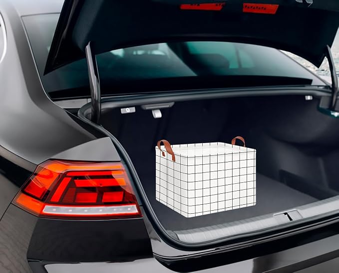 CLOCOR Rectangular Storage Bin,Waterproof Coating (white checks) | Collapsible Cute Pattern Storage Bin - Image 3