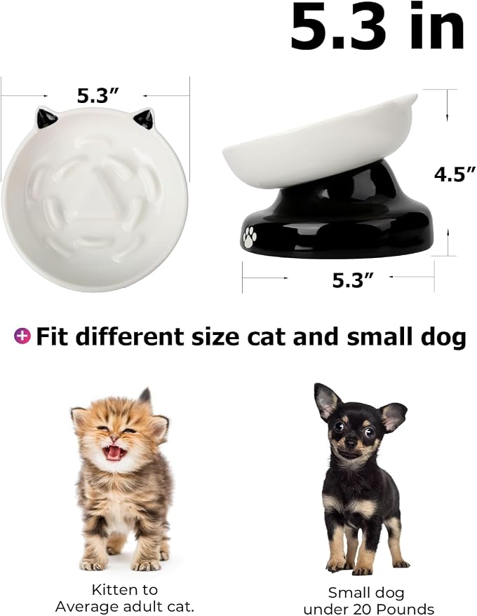 Y YHY Ceramic Cat Slow Feeder, Elevated Dog Food Bowl Tilted Design, Slow Feeder Bowl no Black Chin, Cat Shape for Dry and Wet Food - Image 4
