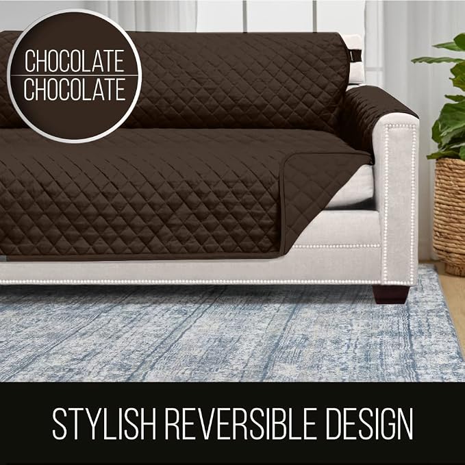Sofa Shield® Couch Sofa Slip Cover for Dogs with Strap, Chocolate | Reversible Furniture Protector, Stain and Tear Resistant Cushion Cover, Machine Washable Slipcover for Pets, Cats 70 inch - Image 5
