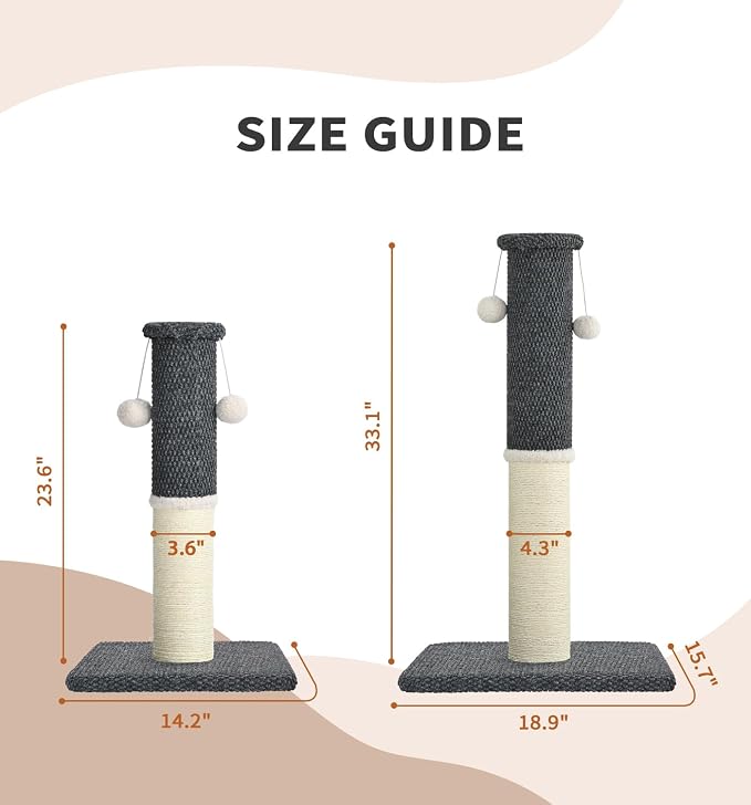 Made4Pets Tall Cat Scratching Post with Sisal & Carpet for Indoor Cats, 33" | Cat Scratcher with Wide Stable Base, Interactive Hanging Toys, Ideal for Adult Cats, Large Breeds and Full-Body Stretching - Image 9