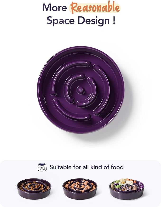 LE TAUCI Ceramic Slow Feeder Dog Bowls Elevated, 3 Cup Raised Bowl with Wooden Stand for Medium Large Breed, Slow Down Eating, Puzzle Dog Food Bowl, Maze Purple - Image 5