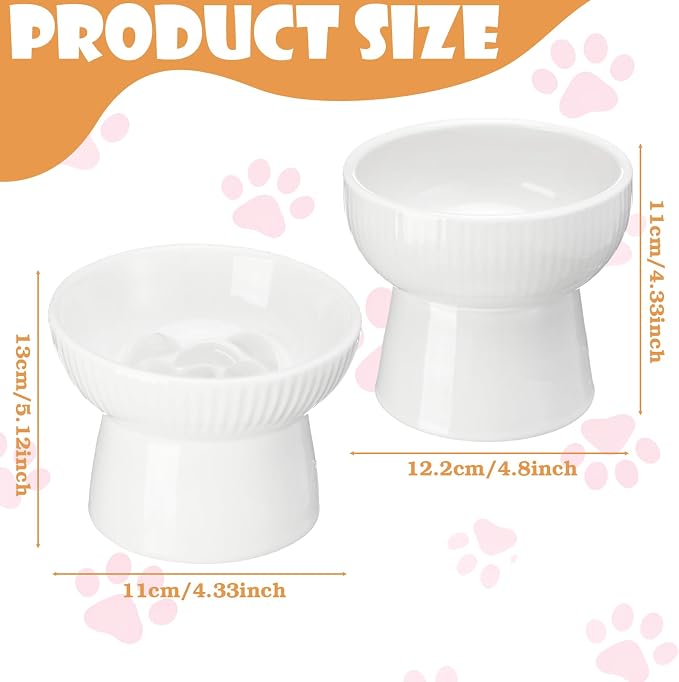 2 Pcs Cat Slow Feeder Bowl, Raised Ceramic Cat Slow Feeder Bowl, Elevated Cats Dog Food Bowls High Edge, Anti Vomiting for Pets Kitten Puppies Dry Wet Food and Water, Dishwasher Safe - Image 2