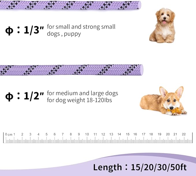 Long Dog Leash for Training 30Ft-Reflective Nylon Rope with Swivel Hook-Recall Agility Lead for Large Small Medium Dogs Outside Walking Hiking-Purple - Image 4