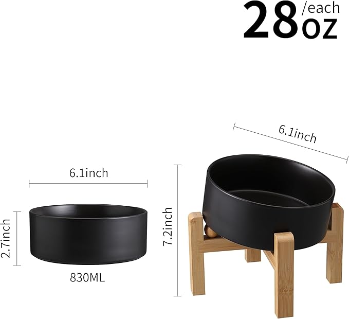 Black Elevated/Raised 15°Tilted Anti Slip Ceramic Dog Bowl for Small/Medium Breeds,Slanted Bulldog Big Face Pet Food Water Feeding Dish with Stand for Cats and Dogs (3.6 Cups/28 OZ) - Image 3