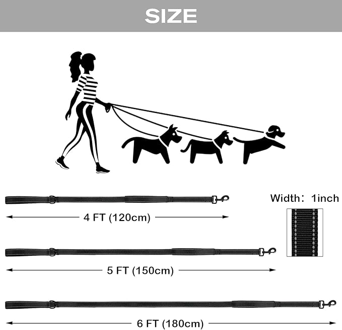Joytale Dog Leash for Large Dogs that Pull, Double Handle, 4FT, Black | Traffic Handle for Control, Padded Handle Reduces Hand Strain, Reflective Stitching for Night Safety, Strong Nylon Webbing - Image 7