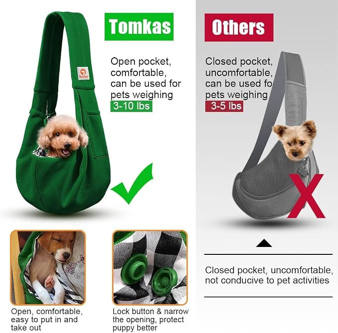 Tomkas Small Dog Cat Sling Carrier Puppy Purse Travel Wrap Soft Crossbody Pet Bag (Emerald Green, M - Classic Pocket & Classic Strap) - Image 7