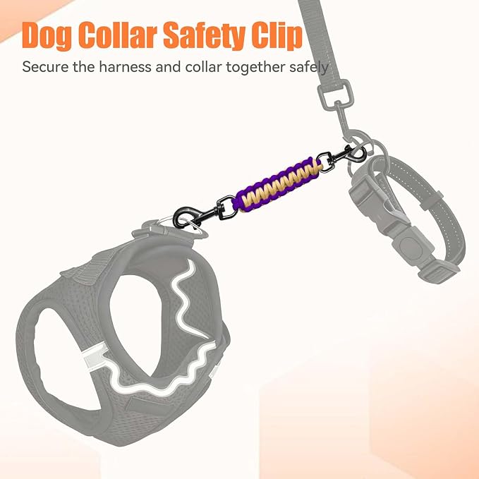 Dog Collar Safety Clip, Collar Companion, Handmade Backup Safety Strap, Double-Ended Clip Leash Connector, Suitable for Dog Harnesses, Prong, Pinch Collars (Purple,Gold, 1 Pack) - Image 4