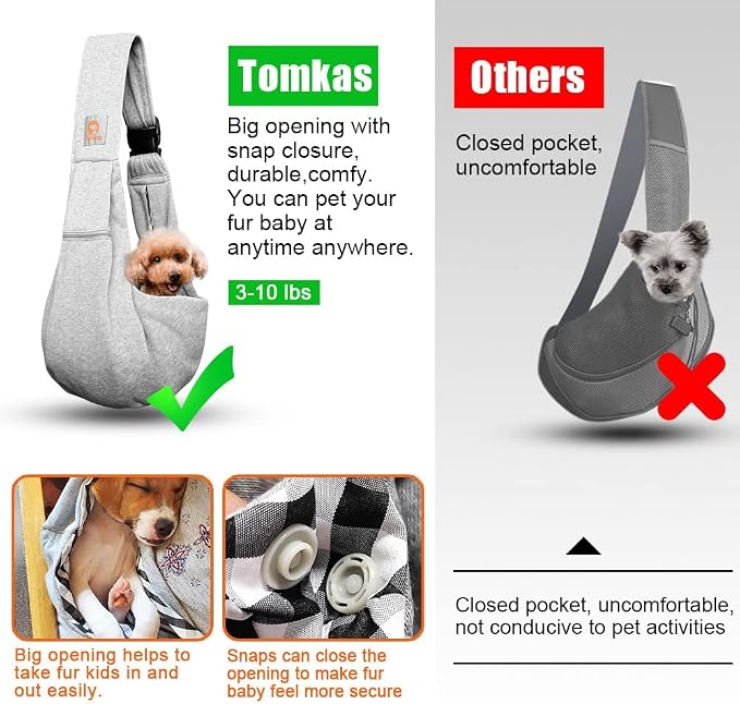 Tomkas Dog Cat Carrier Sling Zip Pocket & Adjustable Strap(M,Gray) - Image 9