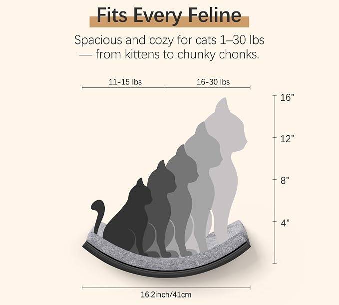 Cat Wall Shelves Set - Curved Wall Foam Bed and 2 Floating Wall Grey Steps, Wall Mounted Cat Climbing Shelves for Sleeping, Playing, and Lounging - Image 6