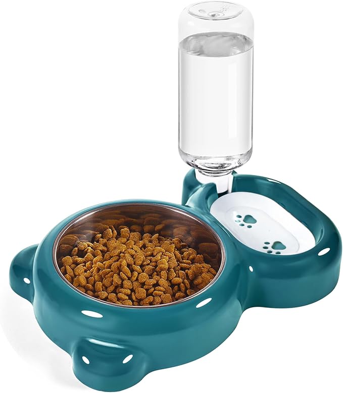 Dog Bowls, Cat Food and Water Bowl Set with Water Dispenser and Stainless Steel Bowl for Cats and Small Dogs - Dark Green by Azwraith