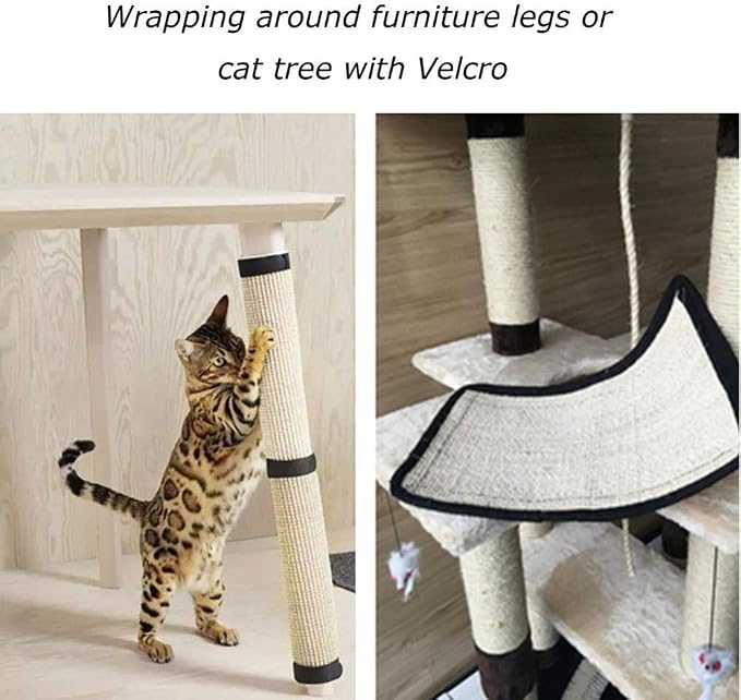Cat Scratcher Mat with Interactive Mouse Toy, Cat Scratching Post Natural Sisal Table Leg Scratch Wrap Cat Grinding Claws Scratching Post Replacement Flexible Installation - Image 4