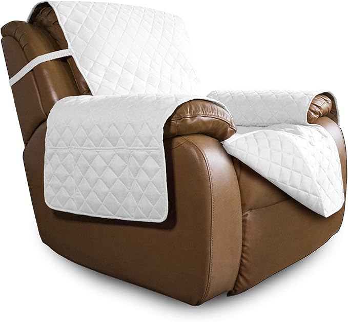 Easy-Going Reversible Couch Cover, Oversized Recliner, White/White | Machine Washable Slipcover For Dogs, Water Resistant Furniture Mat For Living Room, Non-Slip Sofa Cover, Pet Friendly by Easy-Going