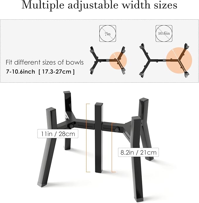 SHAINFUN Elevated Dog Bowl Stand for Medium Large Breeds, Adjustable Width for 7-10.6" Wide Bowls, 11" Tall Holder, 2-in-1 Raised Feeder (Bowl Not Included) - Image 2