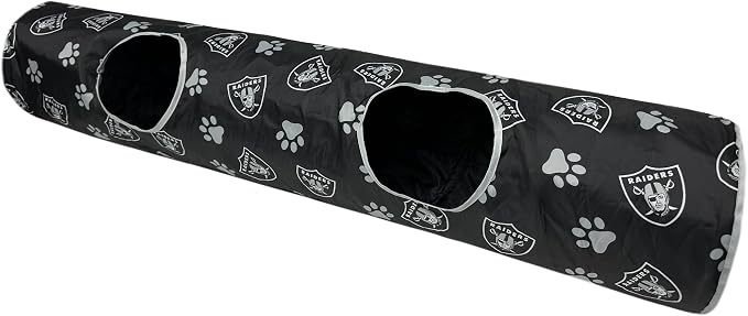 NFL Las Vegas Raiders Cat Tunnel Tube Toy with Plush Football Catnip and Feathers Collapsible Tunnel for Cats to Play, Peek and Hide, Sporty & Fun Cat Tunnel Toy with Team Logo All-Over Design! by PETSFIRST