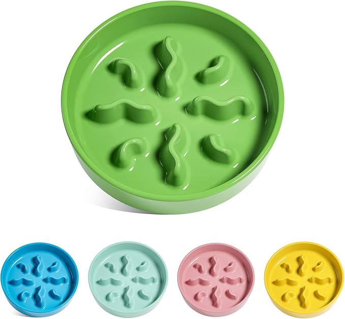 Ceramic Slow Feeder Dog Bowls Small Breed, 0.5 Cups Dog Food Dish for Fast Eaters, Puzzle Bowl for Small Dogs and Cats, 5.5 Inch-Green by LETAUCIPET