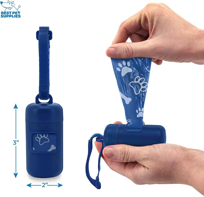 Best Pet Supplies Dog Poop Bag Holder Leash Attachment with Reusable Dispenser for Travel, Walking, Park, and Outdoor Use, Durable with Clip-On - Royal Blue, Pack of 2, Plastic Dispenser w/30 Bags - Image 3