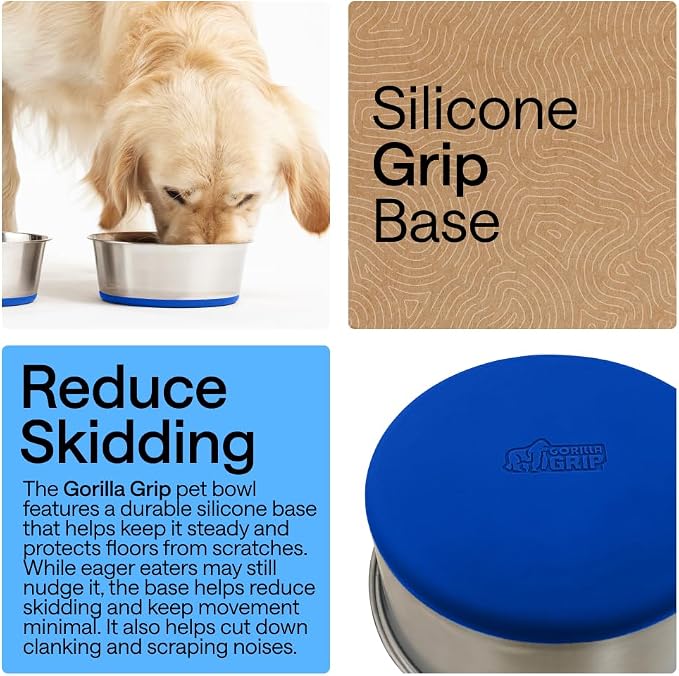 GORILLA GRIP Dog Bowls, Food Grade Stainless Steel, Set of 2, 4 Cup, Blue | 304 Stainless Steel Pet Feeding Bowls Hold 32 fl oz Each, Dishwasher Safe, Rust Resistant, BPA Free Rubber Base - Image 3