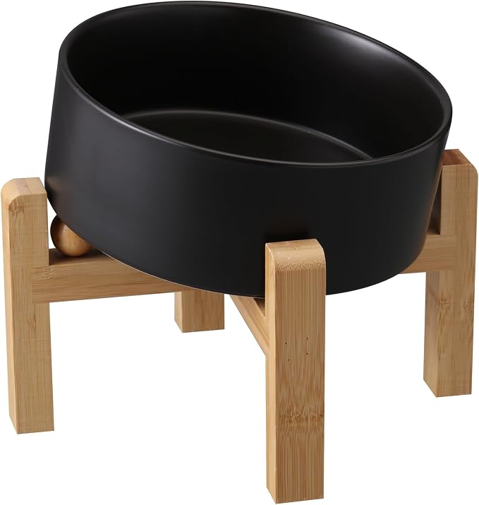 Black Elevated/Raised 15°Tilted Anti Slip Ceramic Dog Bowl for Medium & Large Breeds,Slanted Bulldog Big Face Pet Feeding Food Water Dish Stand for Dogs (7.6 Cups/60OZ) by DJJJOOYSCeramicDogBowl