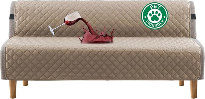 Turquoize 100% Waterproof Futon Cover Futon Slipcover Washable Armless Sofa Bed Slipcover Protector Seat Width Up to 70" with Adjustable Elastic Strap Anti-Slip for Dogs, Khaki by Turquoize