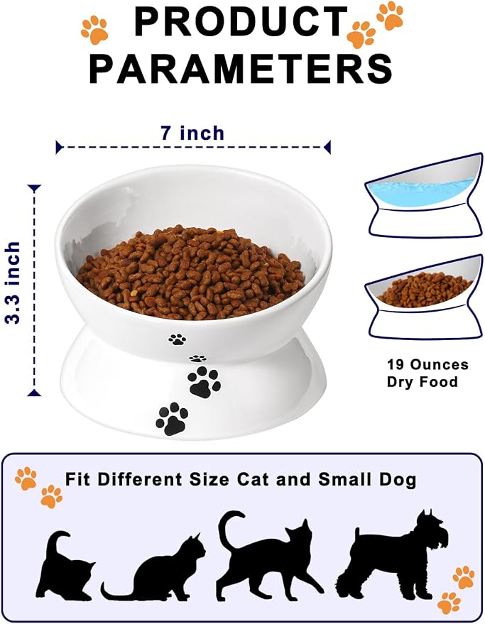 Y YHY Large Raised Cat Food Bowl, 7 Inch Tilted Elevated Bowl, Ceramic Pet Food Bowl for Adult Cats and Medium Dogs, Anti Vomiting, Protects Pet's Spine, Dishwasher Safe - Image 3