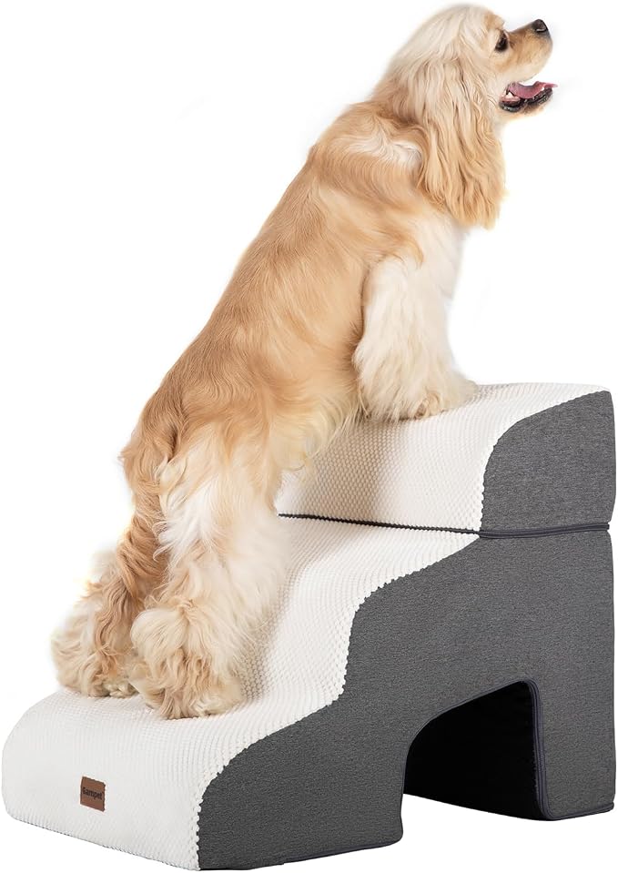 Garnpet Dog Stairs for Couch Sofa and Chair with Tunnel, 3-Step Dog Steps for Small Dogs and Cats, Non-Slip Indoor Pet Step, Beige by Garnpet