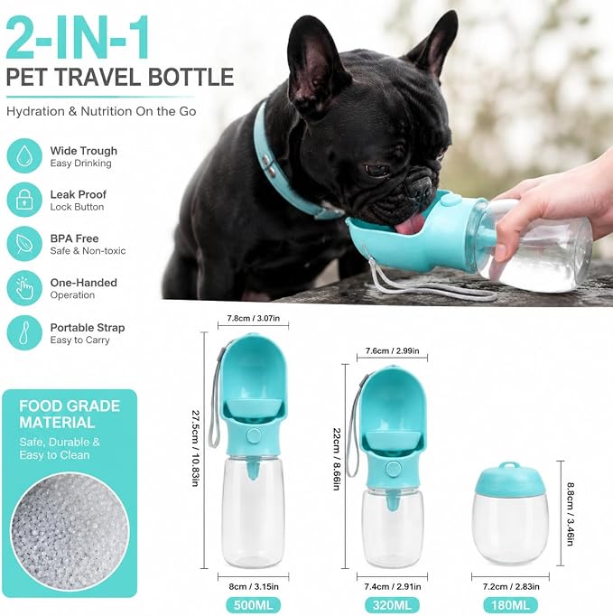 2-in-1 Dog Cat Portable Water & Food Travel Dispenser Bottle(Pink) | 2-in-1 travel pet cup with 500ml water & 180ml food storage, leak-proof portable feeder for dog cat walking hiking trips - Image 7
