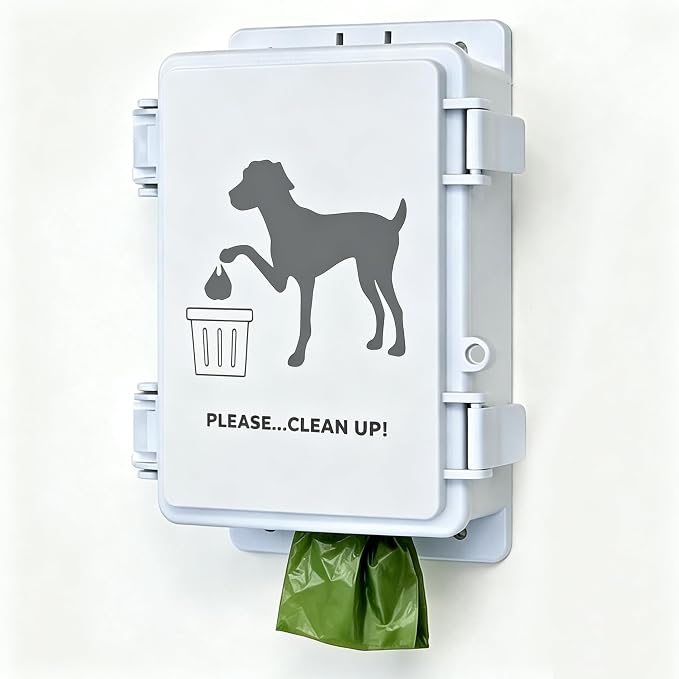 Dog Poop Bag Dispenser Wall Mounted Waterproof Outdoor Pet Waste Bags Dispenser Station Stake, Pole, Fence Mounted fits Home, Porch, Back Yard (white,only dispenser) by Onybte
