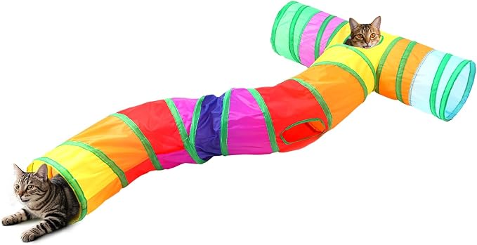 Pet Cat Tunnel, S-T Size Tunnels for Indoor Cats, Collapsible Pet Tunnel for Kitten, Puppy, Rabbit, 25cm-Wide Tunnels, Durable & Breathable, with Peek Hole Toy Ball by Tamiplay