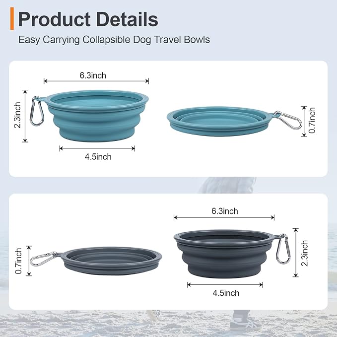 Kytely Collapsible Dog Bowls Medium, 2Pack Foldable Dog Travel Bowl, Portable Pet Water Food Bowl with Clasp, Pet Cat Feeding Cup Dish for Traveling, Walking, Hiking (Blue+Grey) - Image 3