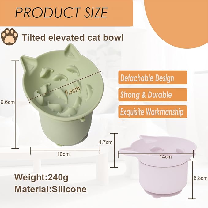 Elevated Cat Bowl, Silicone Dog Bowls for Food and Water, Wide Shallow Cat Food Dish, Whisker Fatigue, Lead & Cadmium Free, Great Height for Pet(Green) - Image 2