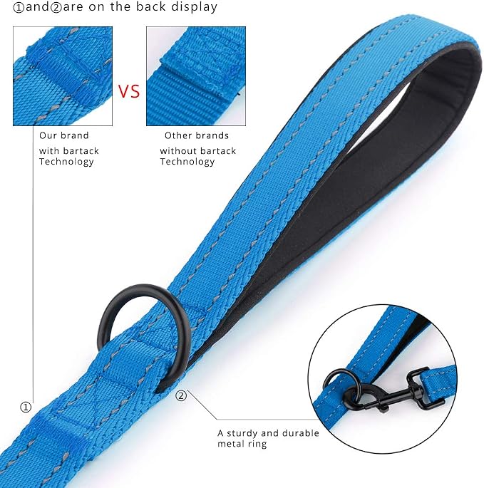 Plutus Pet Double Handle Dog Leash, 4 FT Long, for Medium Large Dogs | Reflective Nylon, Soft Padded 2 Handles, Heavy Duty for Training, Dual Handle Lead, 4 FT x 1”, Light Blue - Image 5